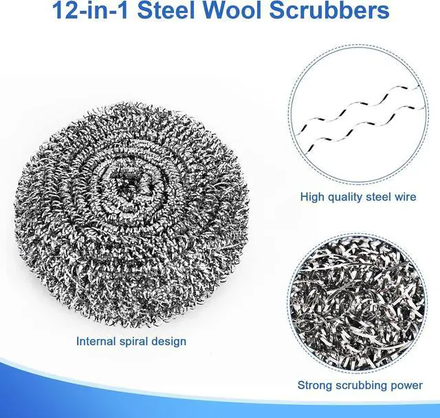 Alt view image 2 of 7 - Steel Wool Scrubber for Burnt & Tough Crusts, Dried Food 12 Pack