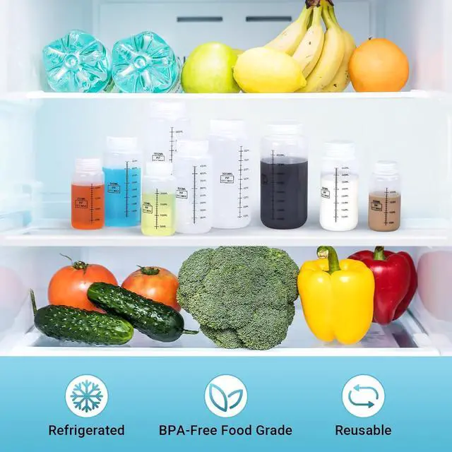 Alt view image 5 of 6 - 8.8oz/260ml Wide Mouth Plastic Bottles with Airtight Lids, Graduated Food Grade Leak Proof PP Containers Jars for Water Sample Lab Reagent Liquid Medicine Storage (Transparent, 2 Pcs)