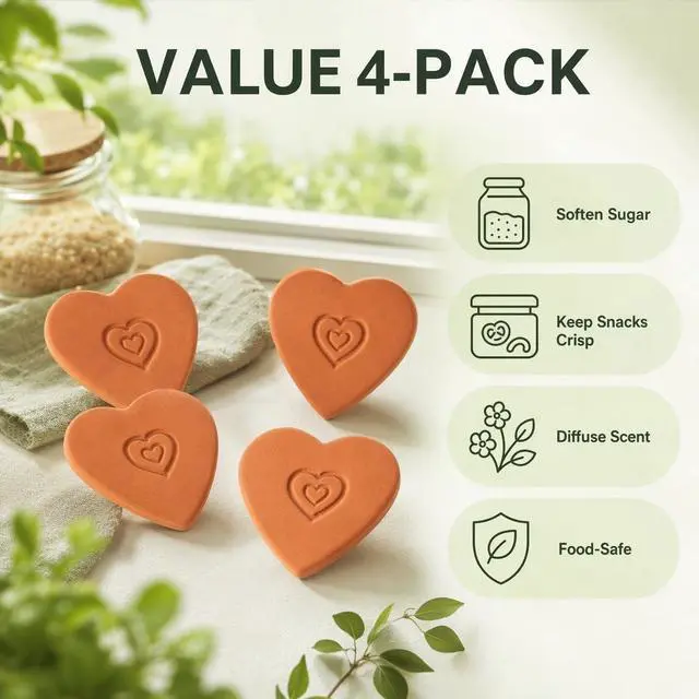 Alt view image 2 of 7 - Terracotta Brown Sugar Saver 4 Pack Heart Shape Softener Desiccant Disc