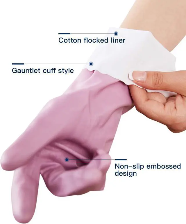 Alt view image 2 of 6 - LANON wahoo Cleaning Gloves with Cotton Flocked Liner, Mauve Mist, Medium