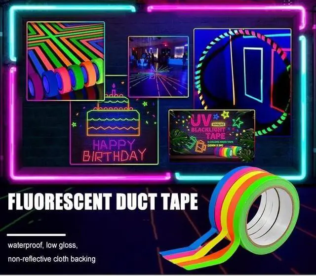 Alt view image 4 of 6 - AISEY Neon Gaffer Cloth Tape, Fluorescent Colors Pro Gaff Tape UV Blacklight Tape for UV Party 0.6 inch x 16.5 feet, 5 Pack