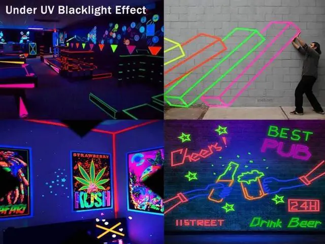 Alt view image 5 of 6 - AISEY Neon Gaffer Cloth Tape, Fluorescent Colors Pro Gaff Tape UV Blacklight Tape for UV Party 0.6 inch x 16.5 feet, 5 Pack