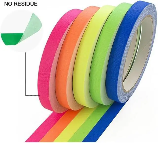 Main image of AISEY Neon Gaffer Cloth Tape, Fluorescent Colors Pro Gaff Tape UV Blacklight Tape for UV Party 0.6 inch x 16.5 feet, 5 Pack