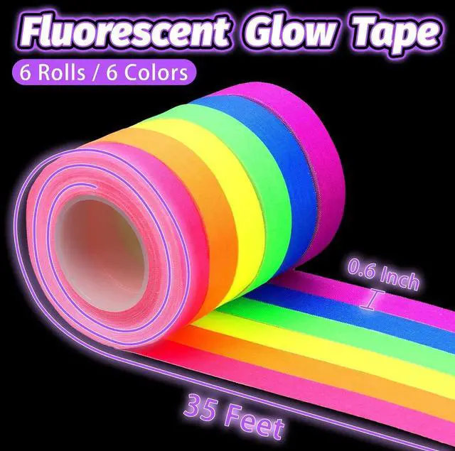 Alt view image 2 of 7 - 6 Colors Glow Neon Gaffer Cloth Tape, 35 FT X 0.6 IN UV Black Light Tape