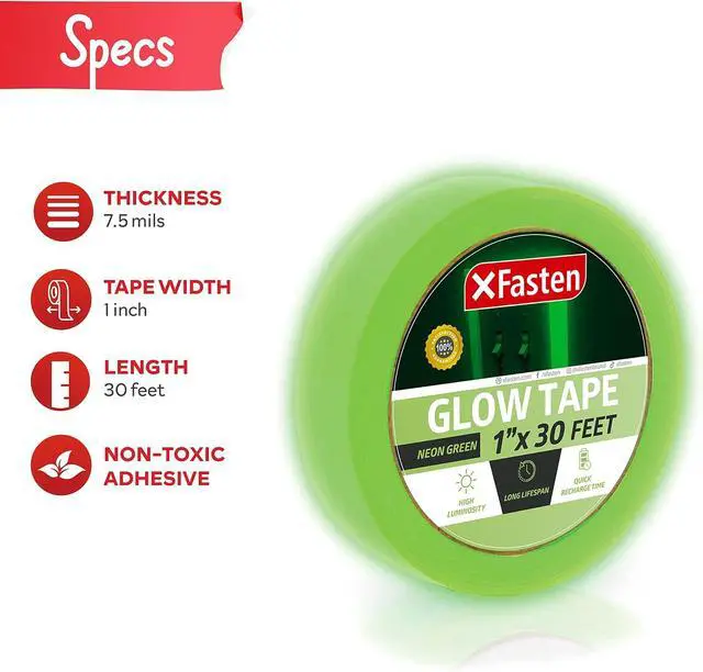 Alt view image 2 of 7 - XFasten Glow in the Dark Tape, Yellow/Green, 1-Inch x 30-Foot Photo-Luminescent Glow Dark Duct Tape