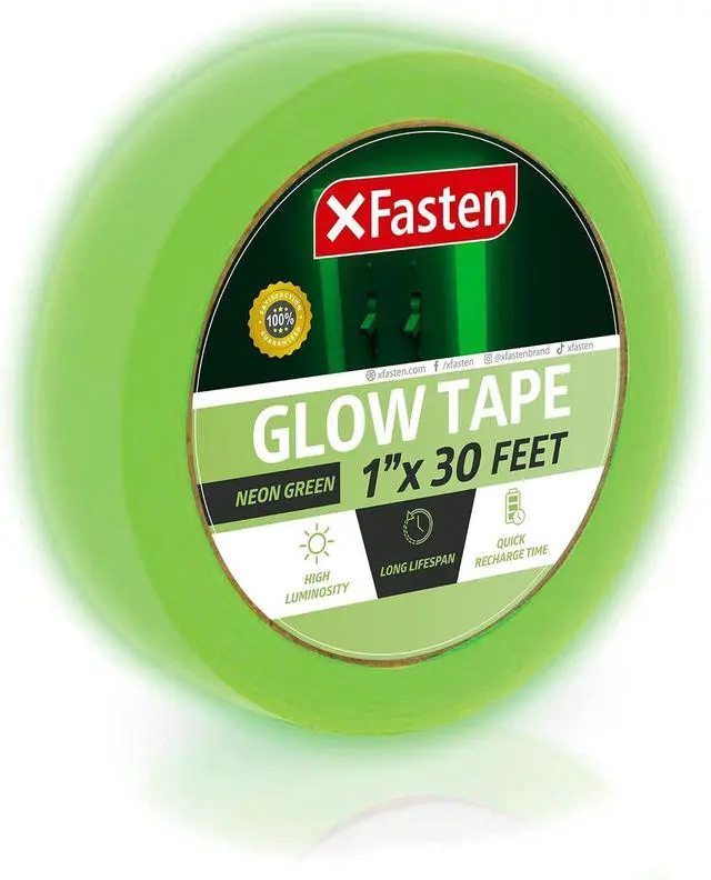 Main image of XFasten Glow in the Dark Tape, Yellow/Green, 1-Inch x 30-Foot Photo-Luminescent Glow Dark Duct Tape
