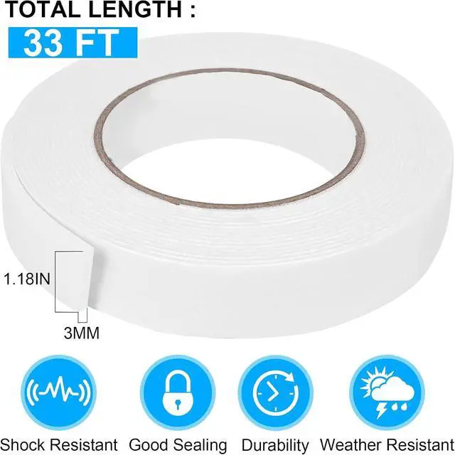 Alt view image 2 of 7 - ToLanbbt Double Sided Foam Tape 1.18In x 33FT, Mounting Tape Heavy Duty, Strong Adhesive Weatherproof Seal Strips for DIY Craft Picture Poster, Car & Gap Filling Mountings, Home Office Decor (White)
