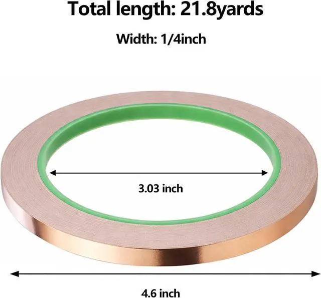 Alt view image 2 of 6 - 2 Rolls Copper Foil Tape, 1/4 Inch x 21.8 Yards Double-Sided Conductive Adhesive Copper Tape for EMI Shielding, Stained Glass, Paper Circuits, Soldering, Electrical Repairs and Grounding