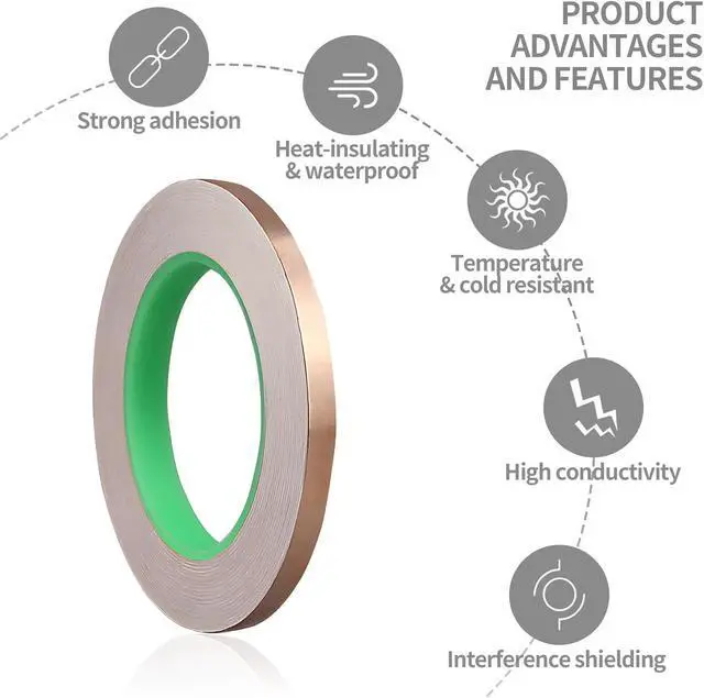 Alt view image 5 of 6 - 2 Rolls Copper Foil Tape, 1/4 Inch x 21.8 Yards Double-Sided Conductive Adhesive Copper Tape for EMI Shielding, Stained Glass, Paper Circuits, Soldering, Electrical Repairs and Grounding
