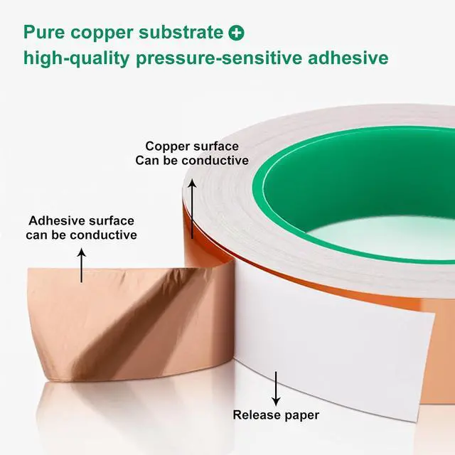 Alt view image 3 of 6 - 2 Rolls Copper Foil Tape, 1/4 Inch x 21.8 Yards Double-Sided Conductive Adhesive Copper Tape for EMI Shielding, Stained Glass, Paper Circuits, Soldering, Electrical Repairs and Grounding