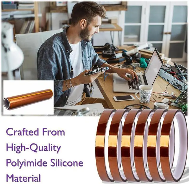 Alt view image 3 of 6 - Heat Tape for Sublimation Transfer | No Residue 2 Rolls 10mm x16m | Up to 662°F Heat Press Resistant | Polyimide Silicone Adhesive for Mugs, Tumblers, T-Shirts