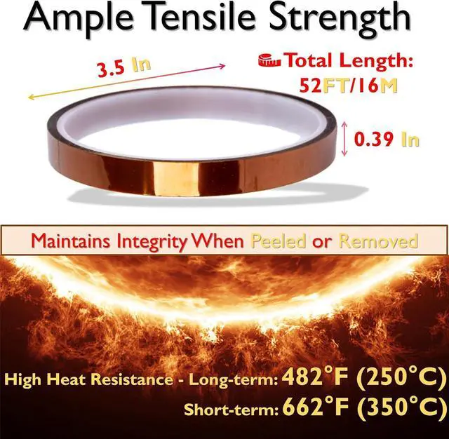 Alt view image 2 of 6 - Heat Tape for Sublimation Transfer | No Residue 2 Rolls 10mm x16m | Up to 662°F Heat Press Resistant | Polyimide Silicone Adhesive for Mugs, Tumblers, T-Shirts