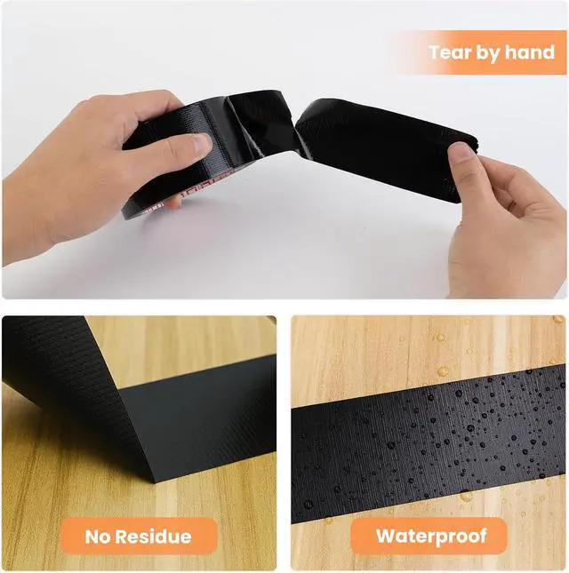 Alt view image 3 of 6 - Black Duct Tape, Strong Adhesive & Easy Tear, 2 Inch x 22 Yard