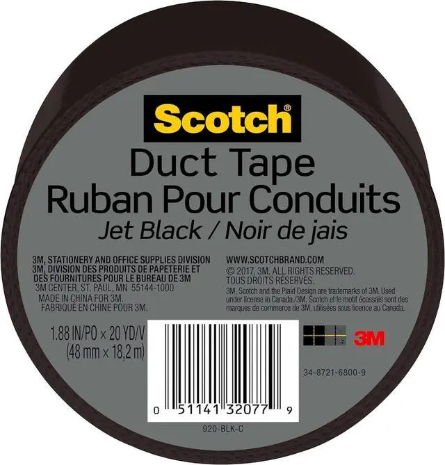 Main image of Scotch Duct Tape, 1.88 in x 20 yd, Jet Black, 1 Roll (920-BLK-C)