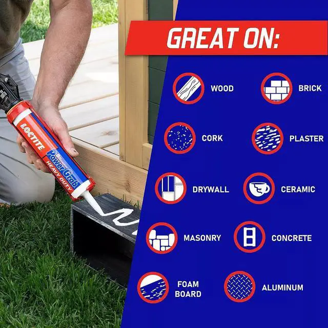 Alt view image 2 of 6 - Loctite Power Grab Express Heavy Duty Construction Adhesive, 9 fl oz Cartridge, 1 Pack - Versatile Constuction Glue for Wood, Wall, Tile, Foam Board & More