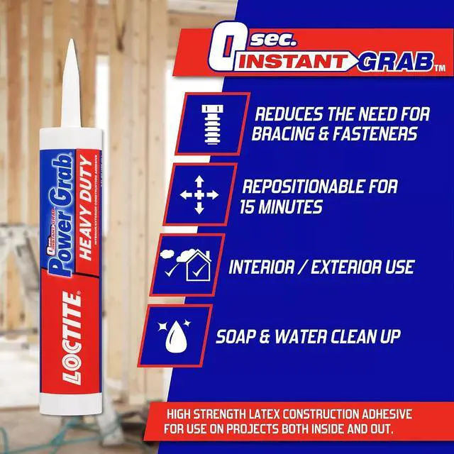 Alt view image 3 of 6 - Loctite Power Grab Express Heavy Duty Construction Adhesive, 9 fl oz Cartridge, 1 Pack - Versatile Constuction Glue for Wood, Wall, Tile, Foam Board & More