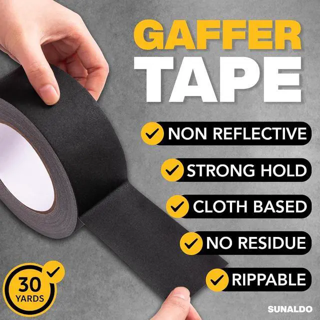 Alt view image 3 of 7 - Gaffers Tape (2"x30 yards) Heavy Duty, Easy Rip, No Residue | Black