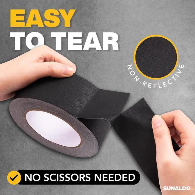 Alt view image 5 of 7 - Gaffers Tape (2"x30 yards) Heavy Duty, Easy Rip, No Residue | Black