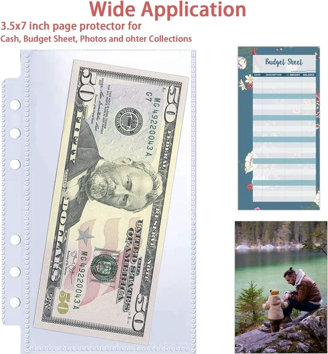 Alt view image 3 of 7 - 40 Pack 80 Pockets Budget Sheet Protector Sleeves for A6 6 Ring Binder, Ultra-Clear Cash Binder Sleeves, Double-Sided, Top Loading Sheet Protector for Budget Sheet, Currency Collection,3.5x5 Photos