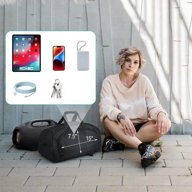 Alt view image 5 of 7 - Travel Carrying Backpack for JBL Boombox 4/3/2, Carrier Storage Case with Shoulder Strap &Handle Strap, Portable Carry Bag Holder w Accessory Pocket