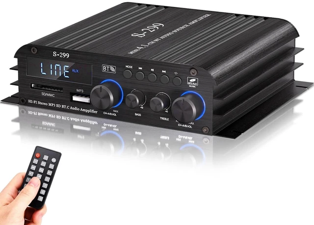 Main image of 4 Channel Bluetooth 5.0 Amplifier with Active Subwoofer Output RMS 40Wx4, Max 800W Home Audio Receiver USB/SD/AUX Inputs Mini Power Amp for Outdoor Speakers, Garage, Patio & Home Audio