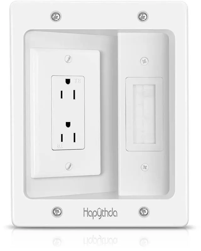 Main image of Recessed Outlet Box for Wall Mount TV, Behind TV Outlet Box with Dual Power Receptacle, in Wall Cable Management Kit, TV Cord Hider for Home Office, White