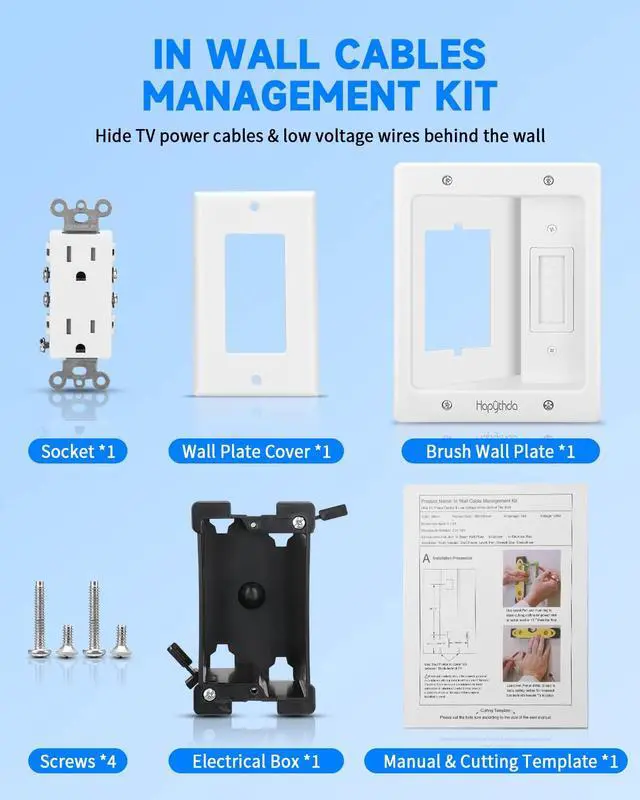 Alt view image 6 of 7 - Recessed Outlet Box for Wall Mount TV, Behind TV Outlet Box with Dual Power Receptacle, in Wall Cable Management Kit, TV Cord Hider for Home Office, White
