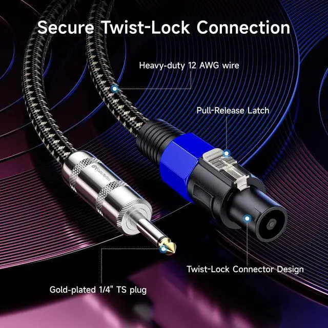 Alt view image 6 of 6 - Braided 12AWG 1/4 Inch TS to Speaker Cable, 6ft | Compatible with Speakon NL4FC Port
