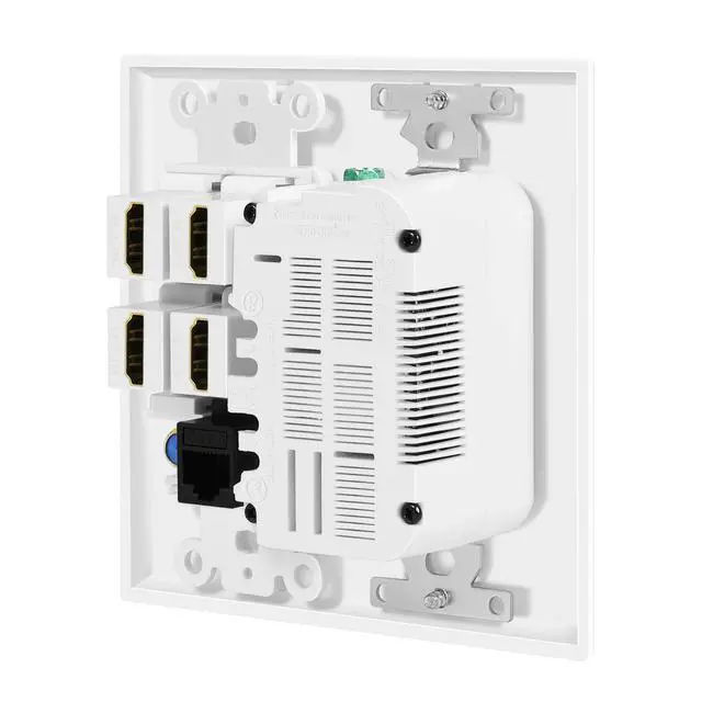Alt view image 4 of 7 - TNP HDMI Wall Outlet, 4 HDMI Media Plate with Cat6, Coax, USB, White | White 2-Gang Media Outlet Wall Plate with Two 15A Power Outlets, Two Usb-A Ports, 4 Hdmi Ports, Cat6 and Coax