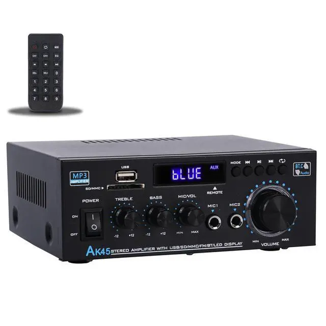 Main image of Stereo Audio Amplifier Upgraded AK45 Pro Bluetooth Receiver for Home Stereo, 400W 2 Channel Wireless Bluetooth 5.0 Power Amplifier System with FM Radio, USB, SD Card, and Remote Control