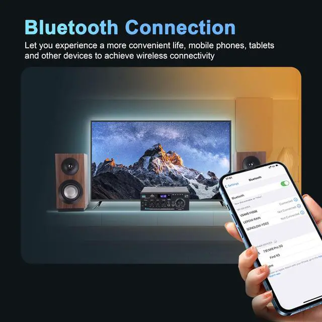 Alt view image 3 of 6 - Stereo Audio Amplifier Upgraded AK45 Pro Bluetooth Receiver for Home Stereo, 400W 2 Channel Wireless Bluetooth 5.0 Power Amplifier System with FM Radio, USB, SD Card, and Remote Control