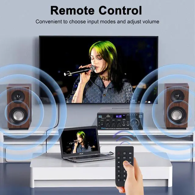 Alt view image 4 of 6 - Stereo Audio Amplifier Upgraded AK45 Pro Bluetooth Receiver for Home Stereo, 400W 2 Channel Wireless Bluetooth 5.0 Power Amplifier System with FM Radio, USB, SD Card, and Remote Control
