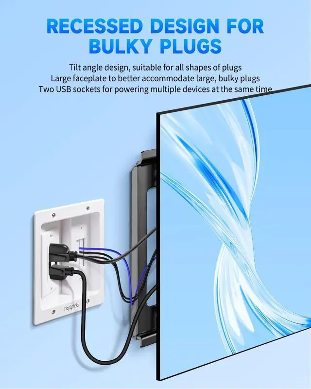 Alt view image 3 of 7 - in Wall Cable Management Kit for TV, Recessed Outlet with USB, TV Cable Hider Wall Kit, Wall Cable Management for Low Voltage, TV Cord Hider for Wall Mounted TV, White