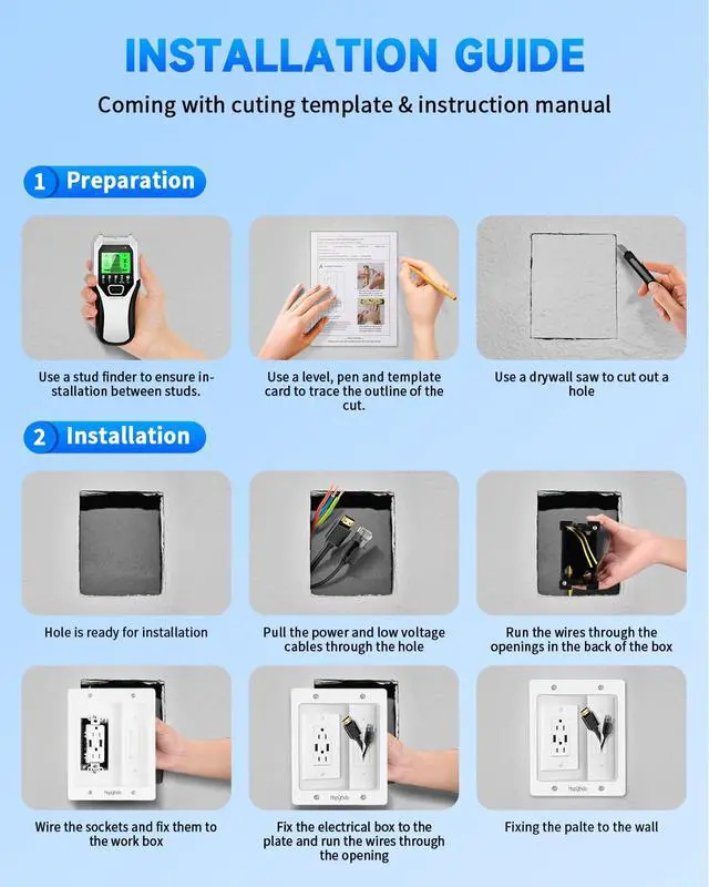 Alt view image 5 of 7 - in Wall Cable Management Kit for TV, Recessed Outlet with USB, TV Cable Hider Wall Kit, Wall Cable Management for Low Voltage, TV Cord Hider for Wall Mounted TV, White