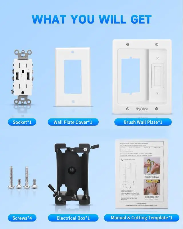 Alt view image 6 of 7 - in Wall Cable Management Kit for TV, Recessed Outlet with USB, TV Cable Hider Wall Kit, Wall Cable Management for Low Voltage, TV Cord Hider for Wall Mounted TV, White