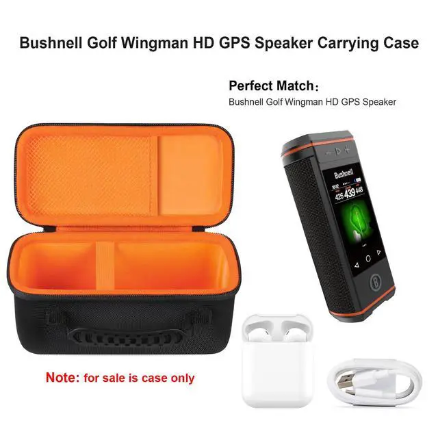 Alt view image 2 of 7 - Carrying Case for Bushnell Golf Wingman HD GPS Speaker | Bushnell Golf Wingman HD GPS Speaker Hard Travel Protective Bag Storage Holder, Mesh Pocket Fits Charging Adapter, Orange