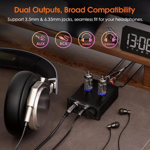 Alt view image 5 of 7 - P32 Tube Headphone Amplifier: 1000mW HiFi Desktop Preamp for 24600 Headphones & Home Amps Speakers, 3.5mm/6.35mm Jacks, Swappable Tube & Op-Amp