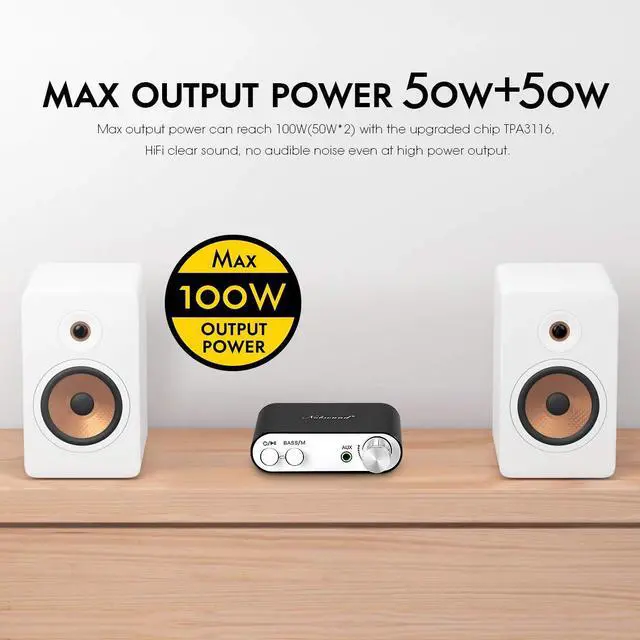 Alt view image 2 of 7 - NS-10G Bluetooth 5.0 2 Channel Power Amplifier HiFi Stereo Audio Mini Amp Wireless Receiver 50Wx2 for Home Speaker with USB & Bass Sound Effect (Black)