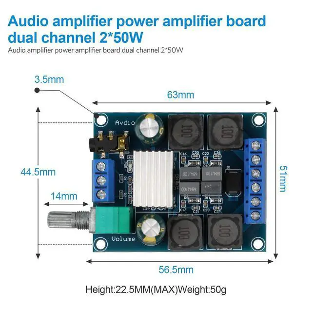 Alt view image 2 of 7 - TPA3116D2 Stereo Amplifier Boards, 2-Pack, 2 x 50W | Dual-channel digital amp modules for 5-24V DIY speakers, home audio and compact electronic amplification projects