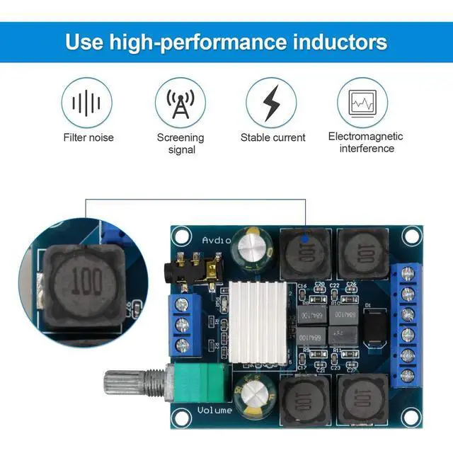 Alt view image 4 of 7 - TPA3116D2 Stereo Amplifier Boards, 2-Pack, 2 x 50W | Dual-channel digital amp modules for 5-24V DIY speakers, home audio and compact electronic amplification projects