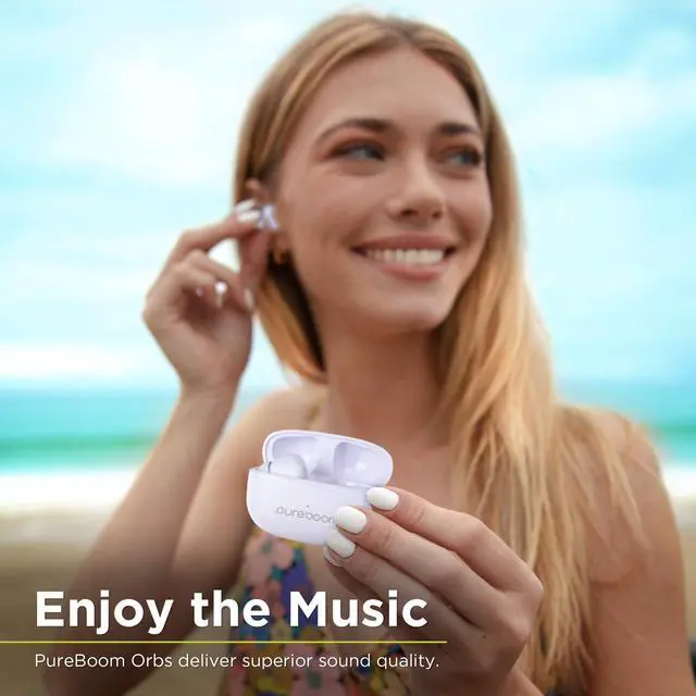 Alt view image 2 of 6 - PureBoom Wireless Earbuds for Enhanced Sound, Touch Control Stereo Headphones in Ear Built-in Mic for iPhone/Android Phones/TV/Laptops, More Devices (Soft Lavender)