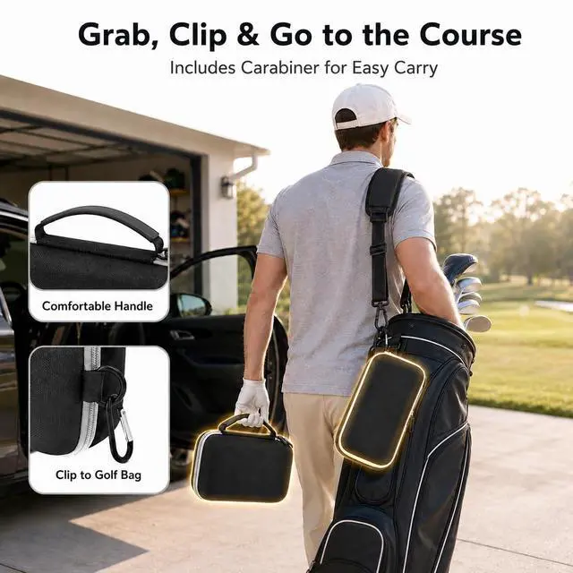 Alt view image 2 of 7 - Hard Carrying Case Compatible with MiLESEEY GeneSonic Pro Golf Speaker, Golf GPS Speaker Travel Storage Bag for Detachable GPS Rangefinder, Mesh Pocket, Elastic Strap (Case Only) - Black