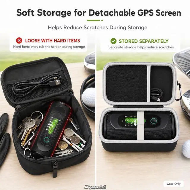 Alt view image 4 of 7 - Hard Carrying Case Compatible with MiLESEEY GeneSonic Pro Golf Speaker, Golf GPS Speaker Travel Storage Bag for Detachable GPS Rangefinder, Mesh Pocket, Elastic Strap (Case Only) - Black