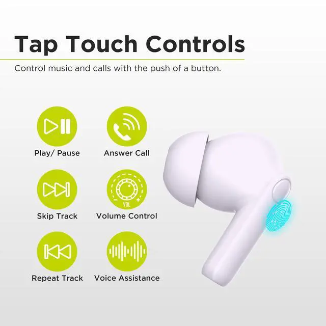 Alt view image 5 of 6 - PureBoom Wireless Earbuds for Enhanced Sound, Touch Control Stereo Headphones in Ear Built-in Mic for iPhone/Android Phones/TV/Laptops, More Devices (Soft Lavender)