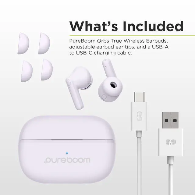 Alt view image 6 of 6 - PureBoom Wireless Earbuds for Enhanced Sound, Touch Control Stereo Headphones in Ear Built-in Mic for iPhone/Android Phones/TV/Laptops, More Devices (Soft Lavender)