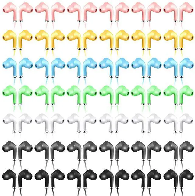 Main image of 50 Pack Bulk Earbud Headphones with Mic Assorted Colors Student in Ear Earbuds Classroom Wired Ear Buds with 3.5mm Headphone Plug for Kids Adults School Library Museum Travel Plane Tablet (Novel)