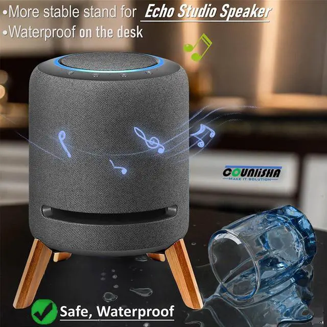 Alt view image 3 of 7 - Real Wood Stand for Echo Studio Smart Speaker on Table (Black Walnut) | desktop bracket Tripod Mount Accessories Protect alexa on desk,Secure Stable Wooden Holder for new echo studio 2024
