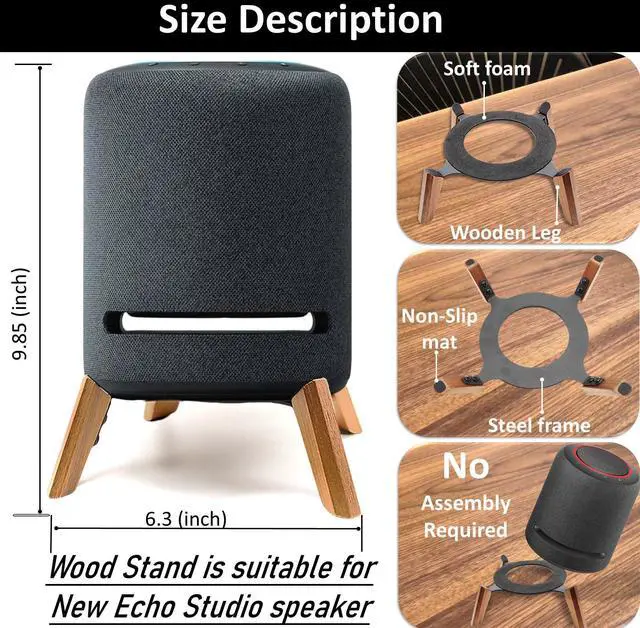 Alt view image 4 of 7 - Real Wood Stand for Echo Studio Smart Speaker on Table (Black Walnut) | desktop bracket Tripod Mount Accessories Protect alexa on desk,Secure Stable Wooden Holder for new echo studio 2024