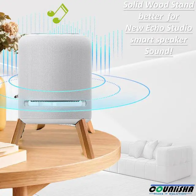 Alt view image 7 of 7 - Real Wood Stand for Echo Studio Smart Speaker on Table (Black Walnut) | desktop bracket Tripod Mount Accessories Protect alexa on desk,Secure Stable Wooden Holder for new echo studio 2024