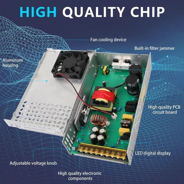 Alt view image 6 of 7 - 24V 25A 600W Power Supply 110V AC to DC 24V Converter | 25A 600W Switching Power Supply for 24V LED Strip Motor Pump CCTV Camera System Radio Car Stereo 3D Printer